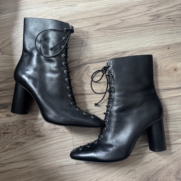 Zara Black Lace Up Heeled Boots - Picture 1 of 4